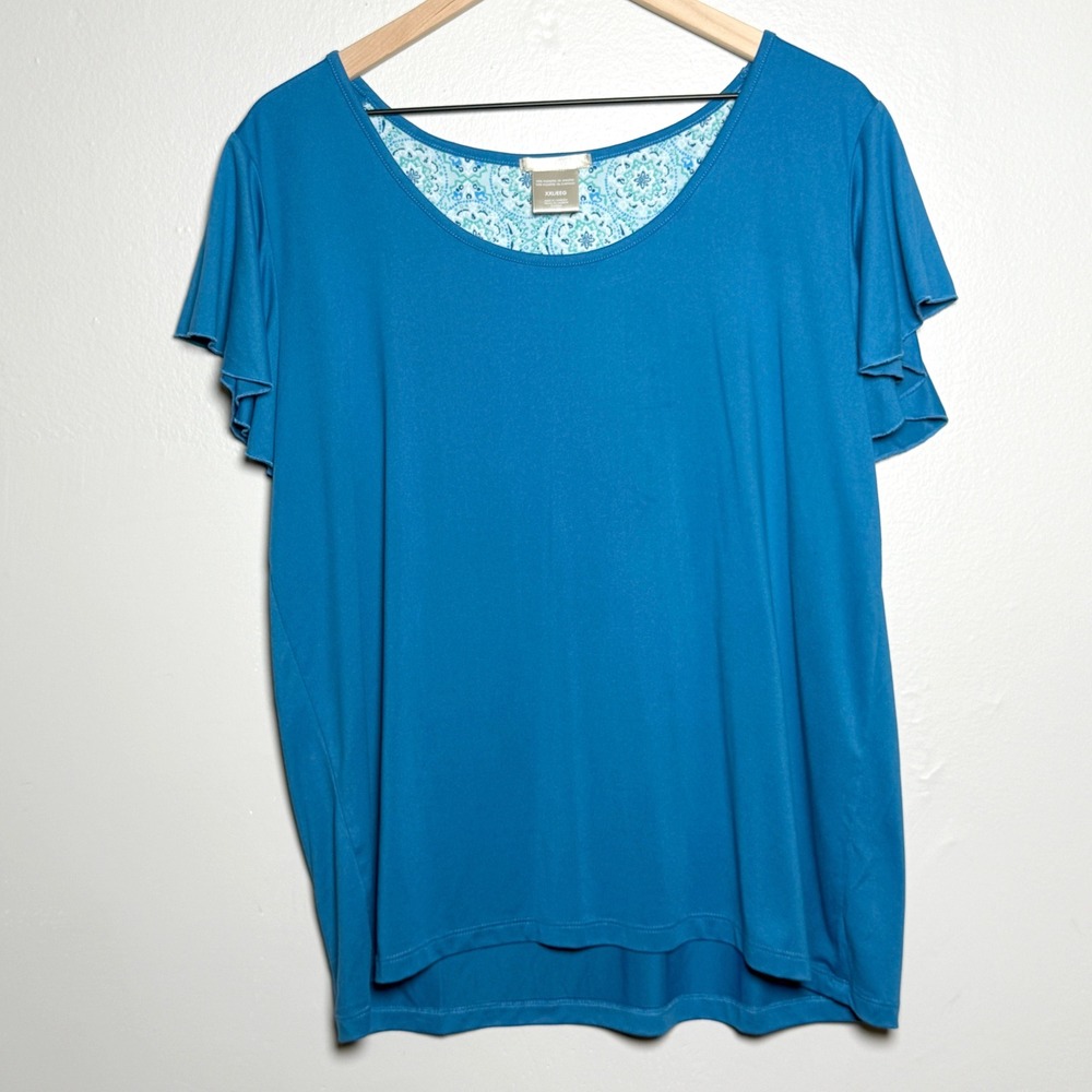 Ink+Ivy Womens T-Shirt XXL Blue Stretch Soft Ruffle Sleeve‎ Basics Casual